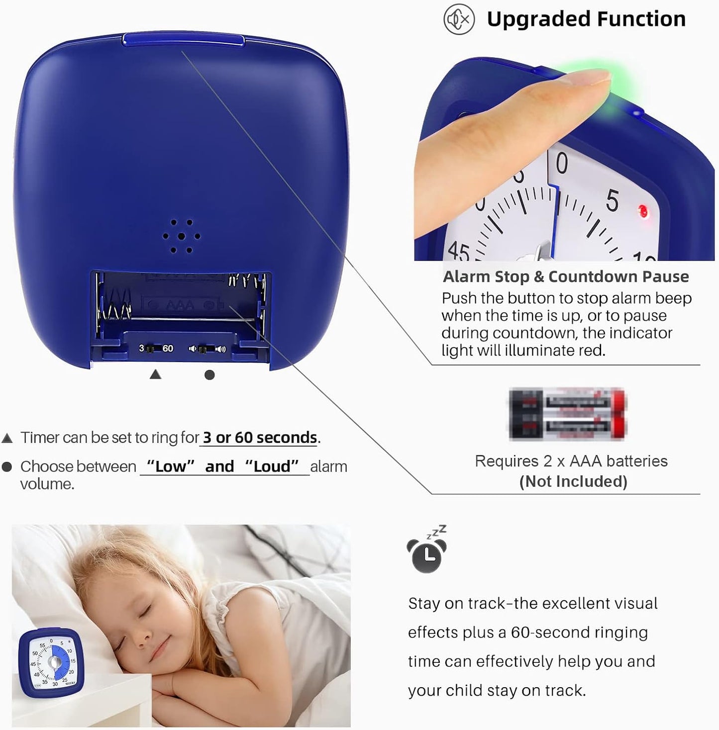 Secura 60-Minute Visual Timer, Silent Study Timer for Kids and Adults, Time Clocks, Time Management Countdown Timer for Teaching (Black & Cloud)