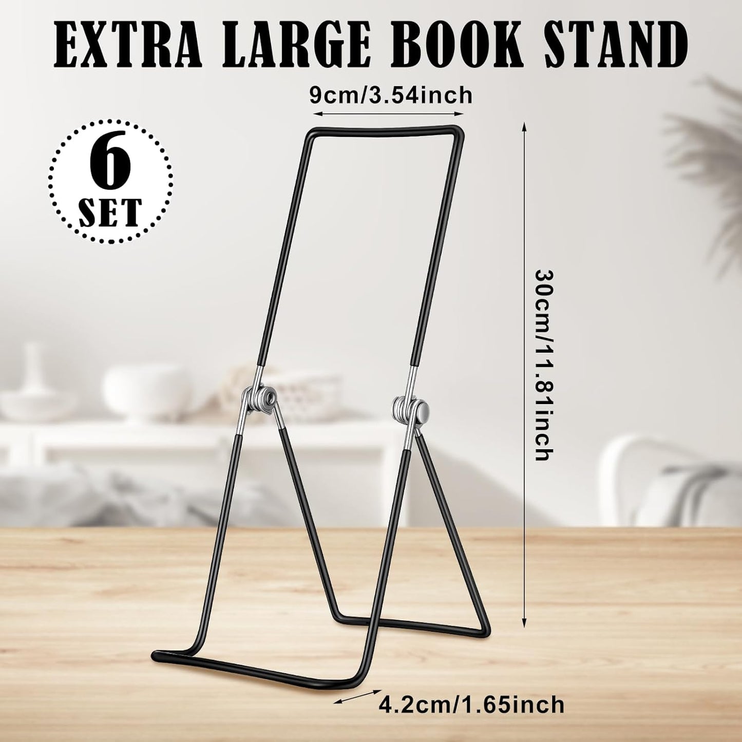 6 Pack 9.17 Inch Large Metal Book Stand for Display Adjustable Display Holder Easel Collector Stand for Home Office Back to School Books Frames Comic Plates Album CD Magazine