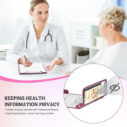 Nursing Clipboard Foldable-4 Layers Aluminum Nurse Foldable Clipboard Nursing Medical Edition Cheat Sheets, Pocket Size Pen Clip for Nurses Students School and Doctors-Pink