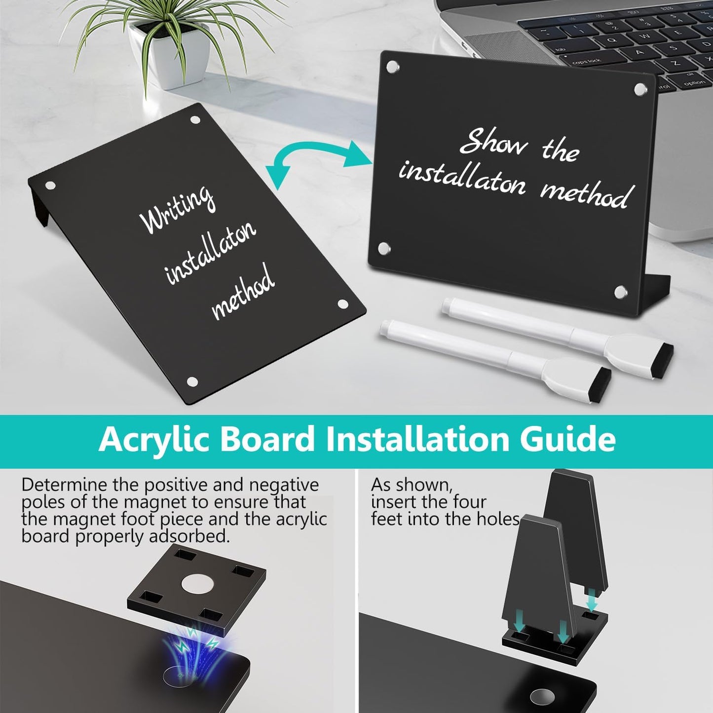 2PCS Clear Acrylic Weekly Dry Erase Board Desktop, 8x6 Small Magnetic Whiteboard with Stand for Table Calendar Memo Board for Fridge, Office, School, Home