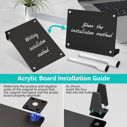 2PCS Clear Acrylic Weekly Dry Erase Board Desktop, 8x6 Small Magnetic Whiteboard with Stand for Table Calendar Memo Board for Fridge, Office, School, Home