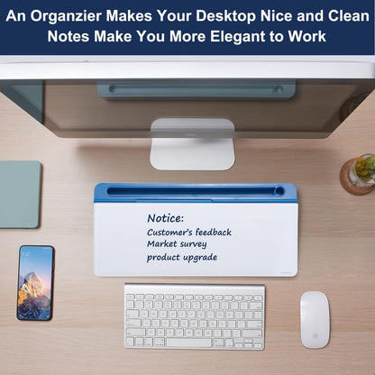 TSJ OFFICE Small Desktop Whiteboard -Glass Dry Erase Board Computer Keyboard Stand White Board Surface Pad with Drawer, Desk Organizers with Accessories for Office, Home, School Supplies - White