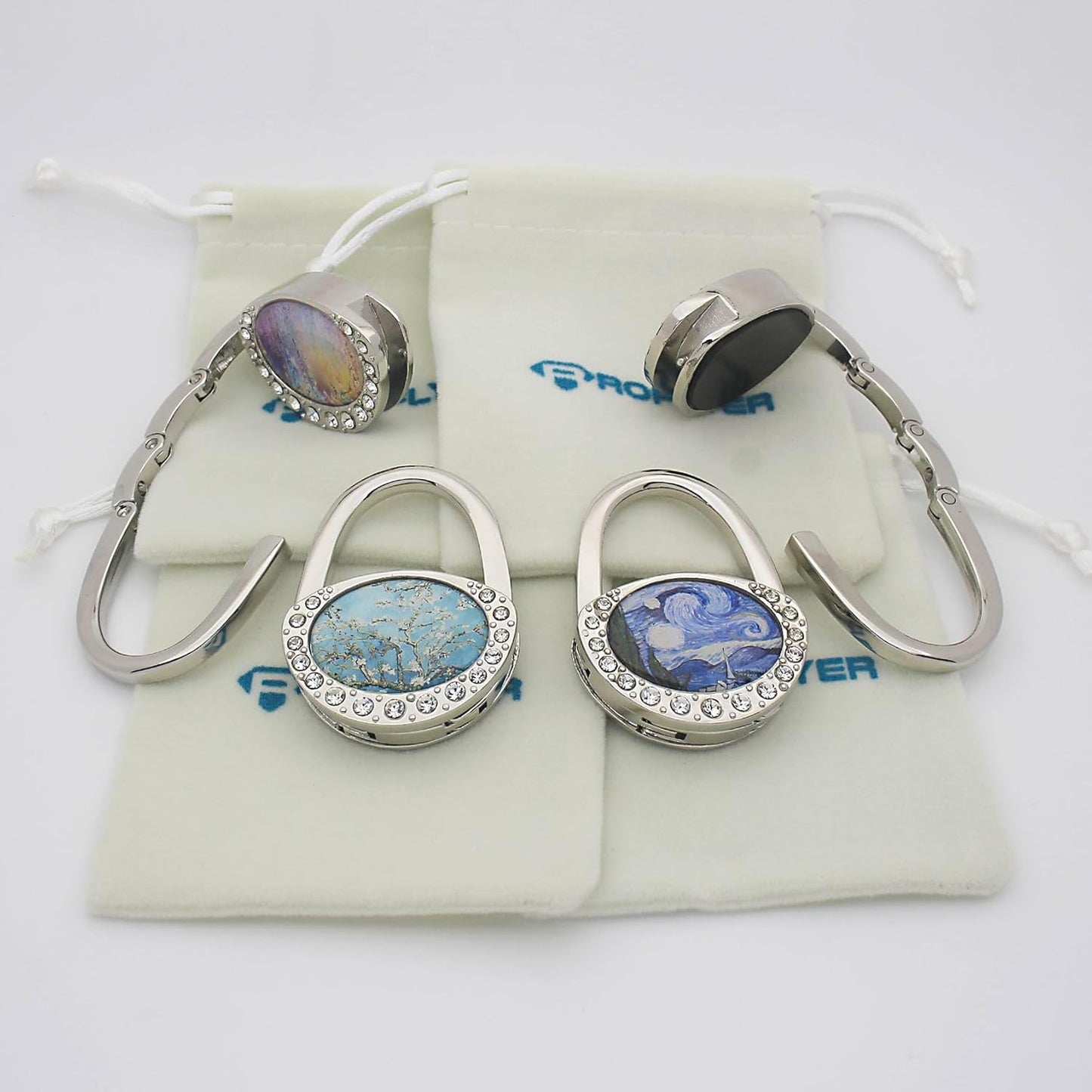ROFLYER Handbag Shape Design Metal Foldable Purse Bag Hook Table Hanger,Set of 4