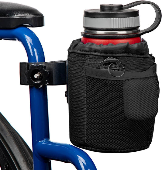 KEMIMOTO Wheelchair Cup Holder, Oxford Fabric Drink Cup Holder with Alligator Clamp for Motorcycle, Walker, Stroller, Scooter, Wheelchair, ATV, Bike, Golf Cart, Black