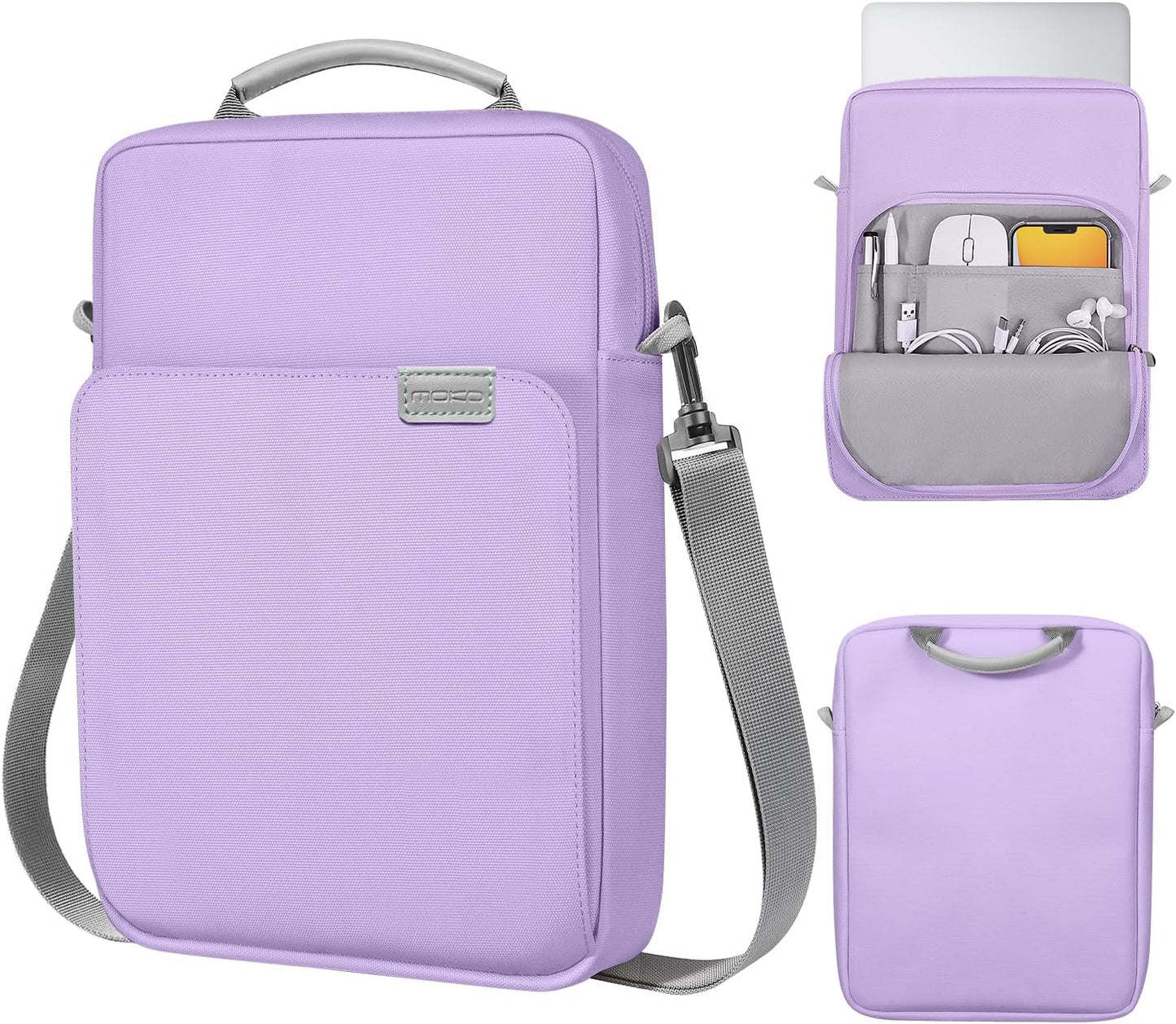 MoKo 13 Inch Tablet Sleeve Bag, Fits with 13 Inch New iPad Pro M5 & Air M4/M3, iPad Pro 12.9 M2&M1,Surface Laptop Go 12.4,Galaxy Tab S8+/S9+ 12.4,Handle Carrying Case with Shoulder Strap,Black &Gray