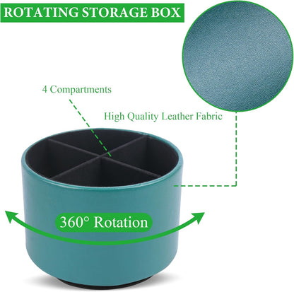 Round Leather Art Supply Organizer,Remote Control Holder,360 Degree Rotating,Multi-Functional Pencil Holder,4 Compartments Desktop Stationary Organizer(1-Fractal Flower) | Round - Colors C