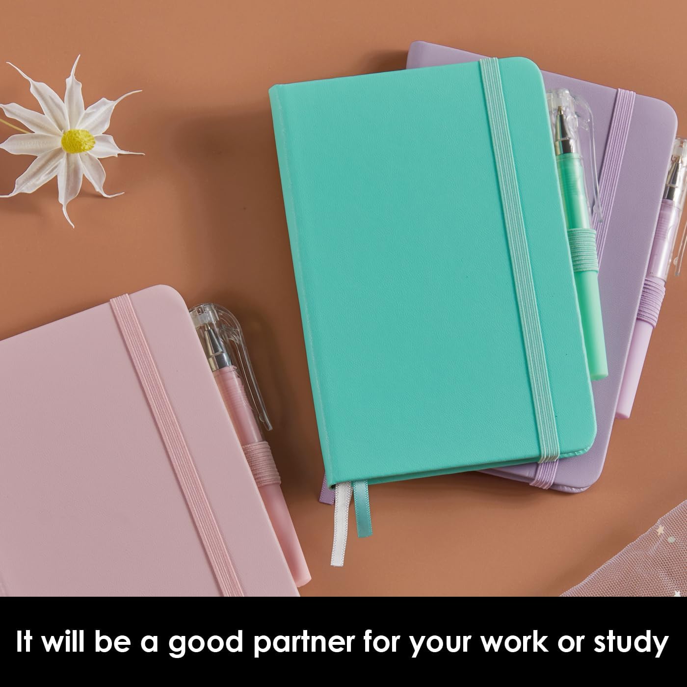 NIRMIRO 3 Pack Pocket Notebook Journals, Small Notepad Notebooks for Note Taking, A6 Mini Note pads with Pen Holder, 408 Lined Pages, 3.7" x 5.7", Black, Brown, Blue