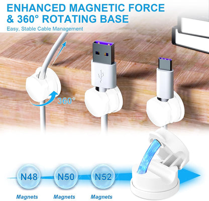 6pcs Magnetic Cable Clips, 360° Swiveling Adhesive Cable Organizer - Compact Cable Holder for Desk, Nightstand, Car, Kitchen & Home Office - Charger Cord Holder Solution by MarLigavid (Black)