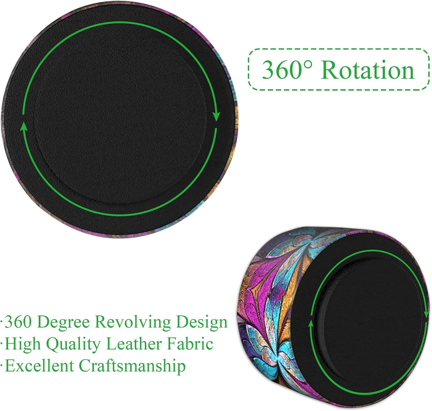 Round Leather Art Supply Organizer,Remote Control Holder,360 Degree Rotating,Multi-Functional Pencil Holder,4 Compartments Desktop Stationary Organizer(1-Fractal Flower) | Round - Colors C
