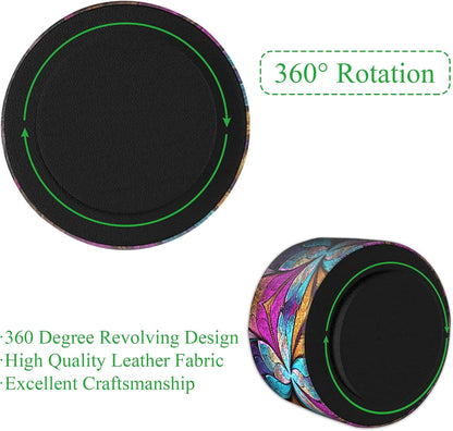 Round Leather Art Supply Organizer,Remote Control Holder,360 Degree Rotating,Multi-Functional Pencil Holder,4 Compartments Desktop Stationary Organizer(1-Fractal Flower) | Round - Colors C
