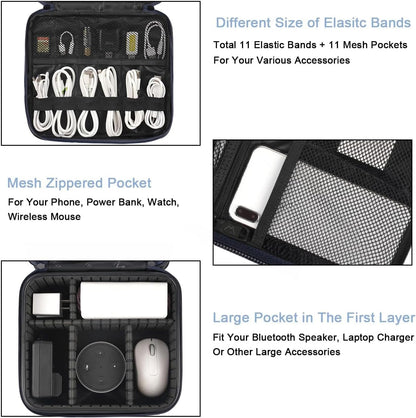 MATEIN Cable Organizer Bag, Waterproof Travel Electronic Storage, Shockproof Portable Double Layer Tech Bags Carrying Case for Cord, Earbuds, Charger, SD Card, DJ Gifts, Black