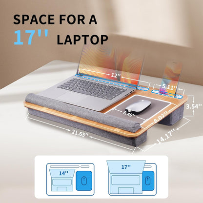 Home Office Lap Desk with Wrist Rest Wrist Rest, Mouse Pad, and Phone Holder Large Laptop Bed Desk for Notebook, Laptop, Tablet, Lap Stand Fits Up to 17 Inch Laptops (Woodgrain)
