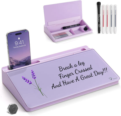 TOWON Small Compact Glass Desktop Whiteboard with Storage – 12 x 7 in Dry Erase Board for Desk, Home Office, School | Includes 5 Markers, Eraser & Holder | Space-Saving Organizer, Aesthetic Rose Gold