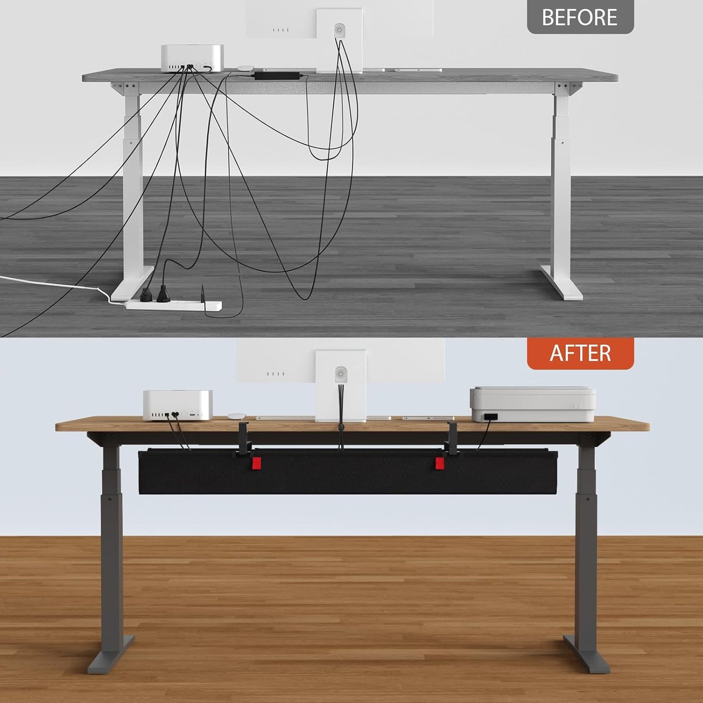 Univivi No Drill Under Desk Cable Management Tray, 36" Cord Organizer for Table, Clamp/Screw Mount Desk Cable Management, Premium Fabric Cable Management Tray for Office, Home
