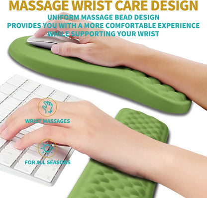 Hokafenle 2 in 1 Ergonomic Mouse Pad Wrist Support & Wrist Rest for Computer Keyboard Set, with Relieve Carpal Tunnel Pain Massage Bulge and Full Memory Gel Design (2In1 Set, Black)