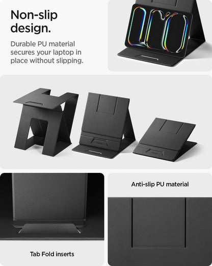 Spigen Slim Fold Portable Laptop Stand Keyboard Riser Foldable Ergonomic Angle Lift Anti-Slip Compatible with MacBook Neo, MacBook Air, MacBook Pro 11"-16" and iPad/Air/Pro and More - Black (LD201-S4)