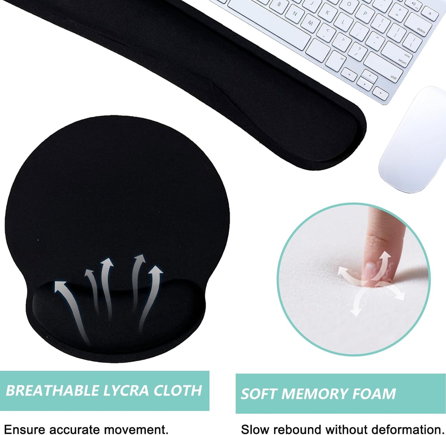 Keyboard Wrist Rest Pad Mouse Pad with Wrist Support Set of 3, Mousepad with Non-Slip Rubber Base, Ergonomic Memory Foam Mouse Wrist Cushion Support for Home Office Laptop Computer Gaming, Forest