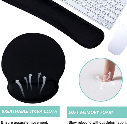 Keyboard Wrist Rest Pad Mouse Pad with Wrist Support Set of 3, Mousepad with Non-Slip Rubber Base, Ergonomic Memory Foam Mouse Wrist Cushion Support for Home Office Laptop Computer Gaming, Forest