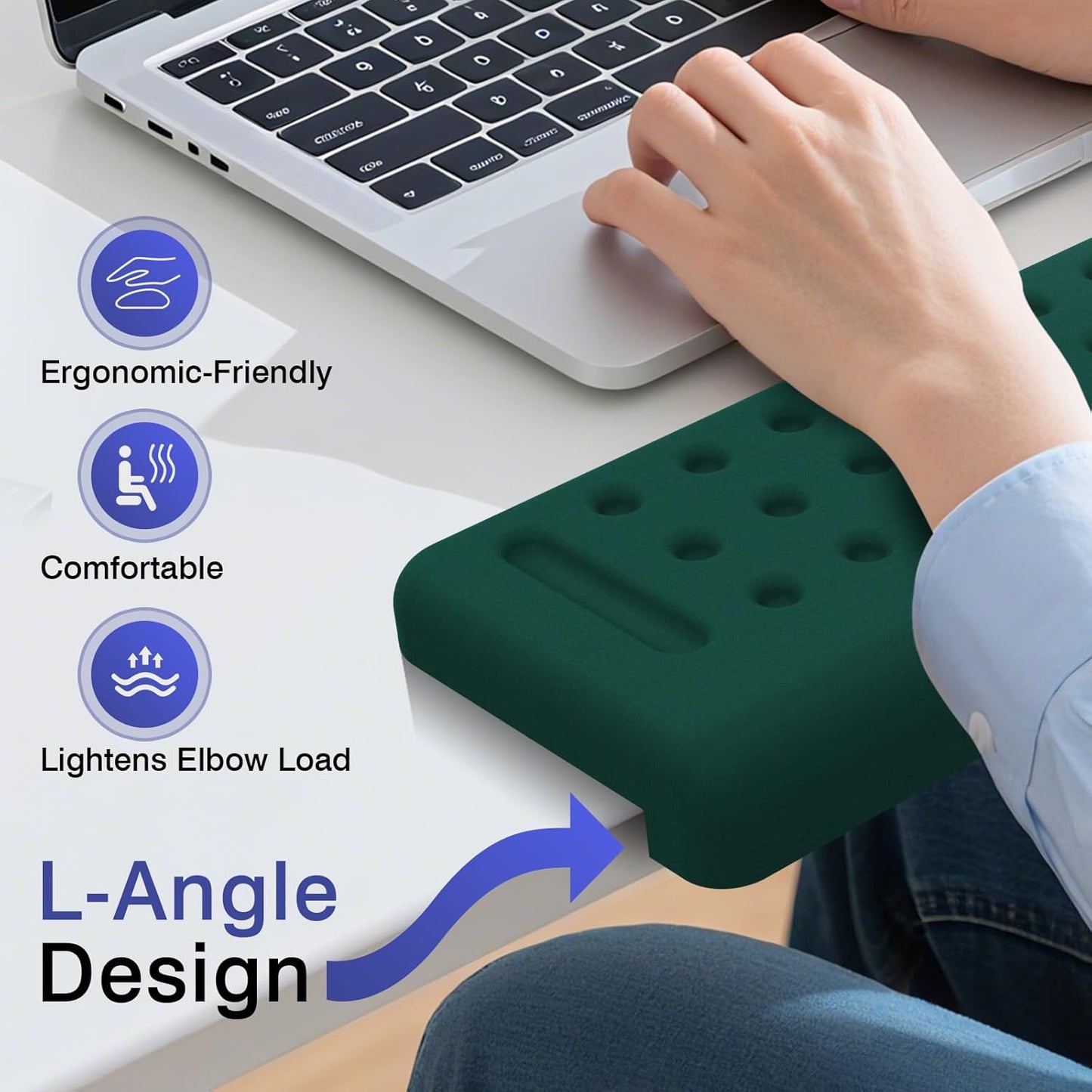 L-Shaped Desk Edge Cushion, 2 PCS Elbow Rest for Desk with Ergonomic Support, Memory Foam Elbow Pad & Arm Rest for Palm, Wrist & Forearm, Non-Slip & Separate Design, Office & Home, Black