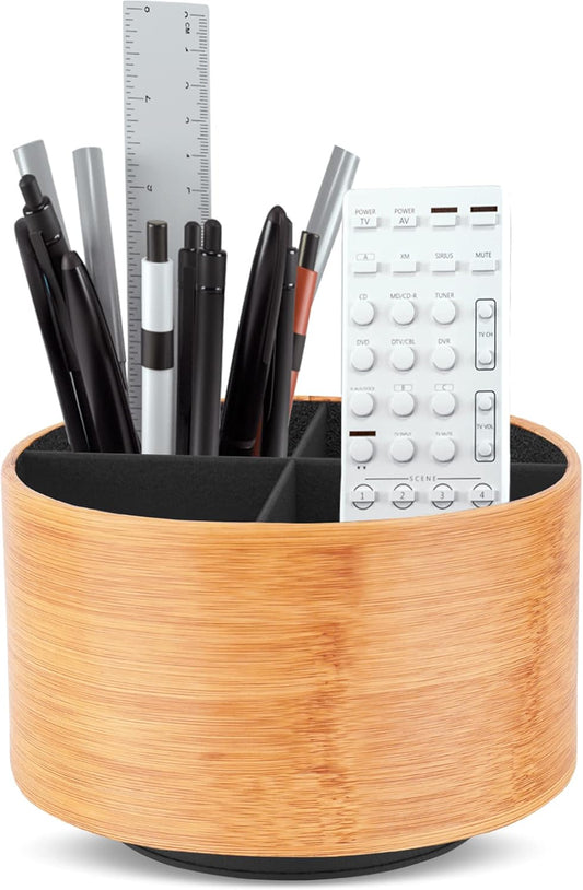 Round Leather Art Supply Organizer,Remote Control Holder,360 Degree Rotating,Multi-Functional Pencil Holder,4 Compartments Desktop Stationary Organizer(1-Fractal Flower) | Round - Colors B