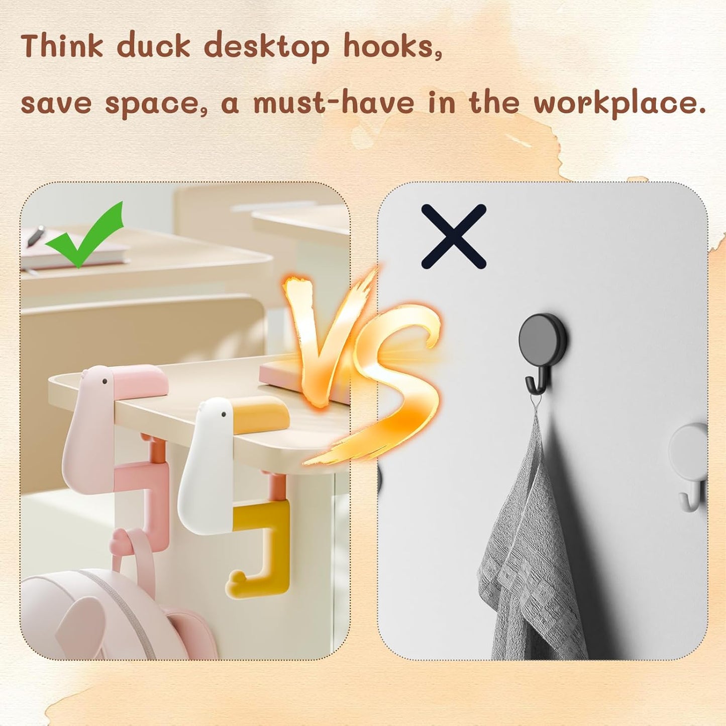 3PCS Adjustable Desk Hooks for Bag, Cute Cartoon Toucan Under Desk Clamp Hooks Backpack Holders, Space-Saving Backpack Hangers for Desk or Table Organization, No Drilling