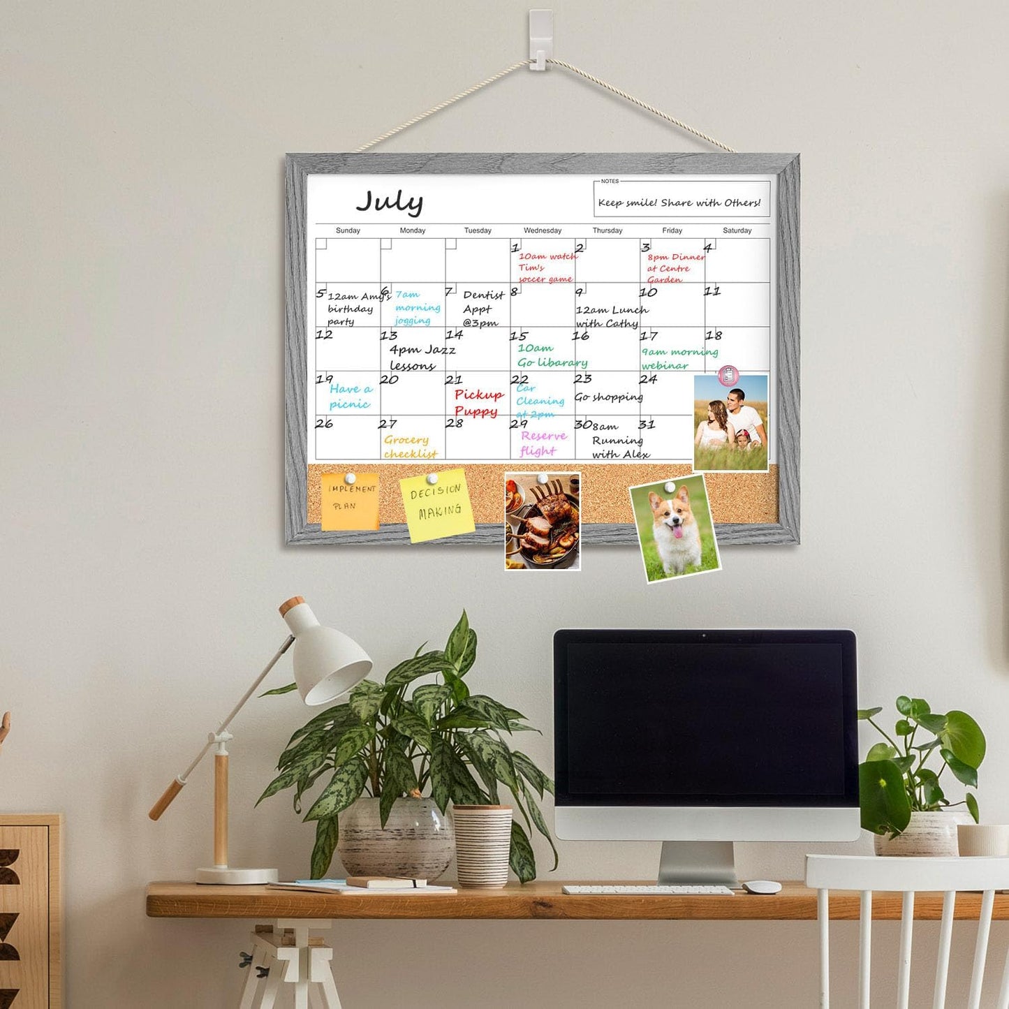Calendar Whiteboard for Wall, TANKEE 17x13 Inches Whiteboard Calendar Cork Board Combo, Small Magnetic White Board with Wood Framed, Hanging Dry Erase Board for Kitchen Home Office School Planner