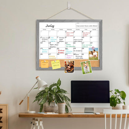 Calendar Whiteboard for Wall, TANKEE 17x13 Inches Whiteboard Calendar Cork Board Combo, Small Magnetic White Board with Wood Framed, Hanging Dry Erase Board for Kitchen Home Office School Planner