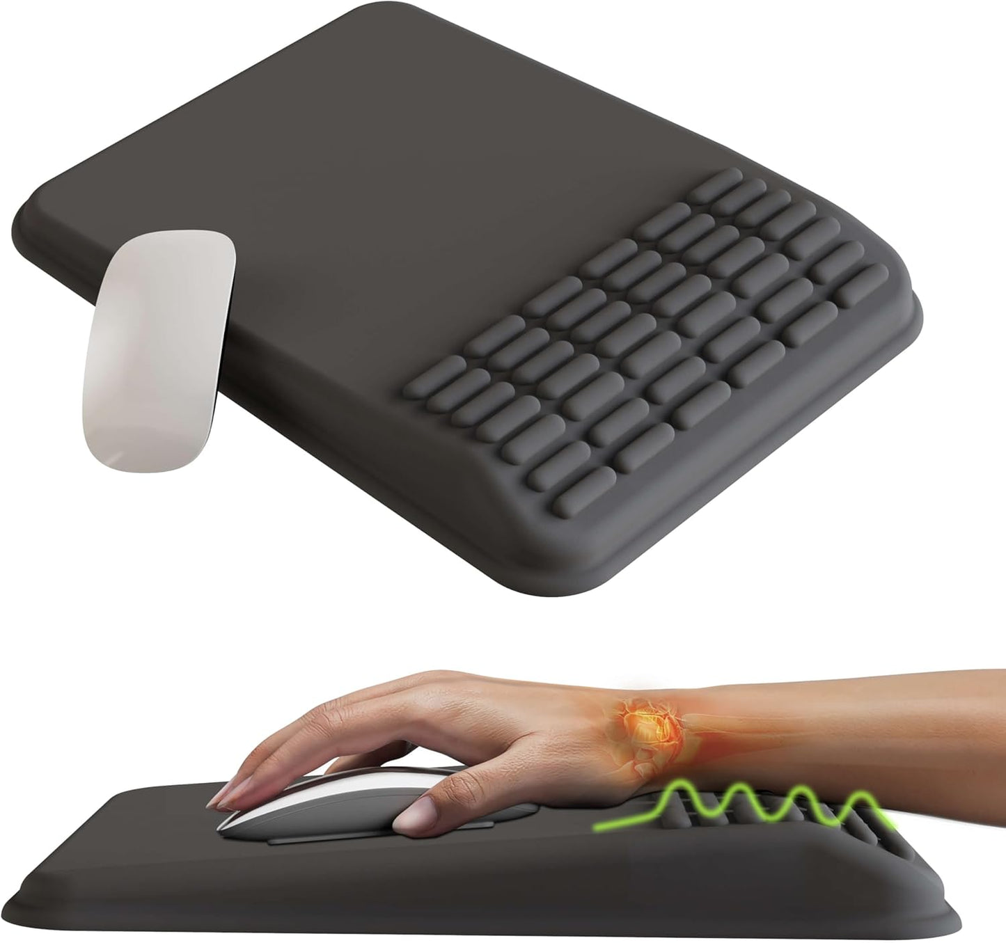 MEKASS Ergonomic Mouse Pad with Wrist Rest, Mouse Pad with Wrist Support for Pain Relief, Memory Foam Mousepad with Massage Design, Non-Slip PU Base for Office, Home, Desk (Classic Black)