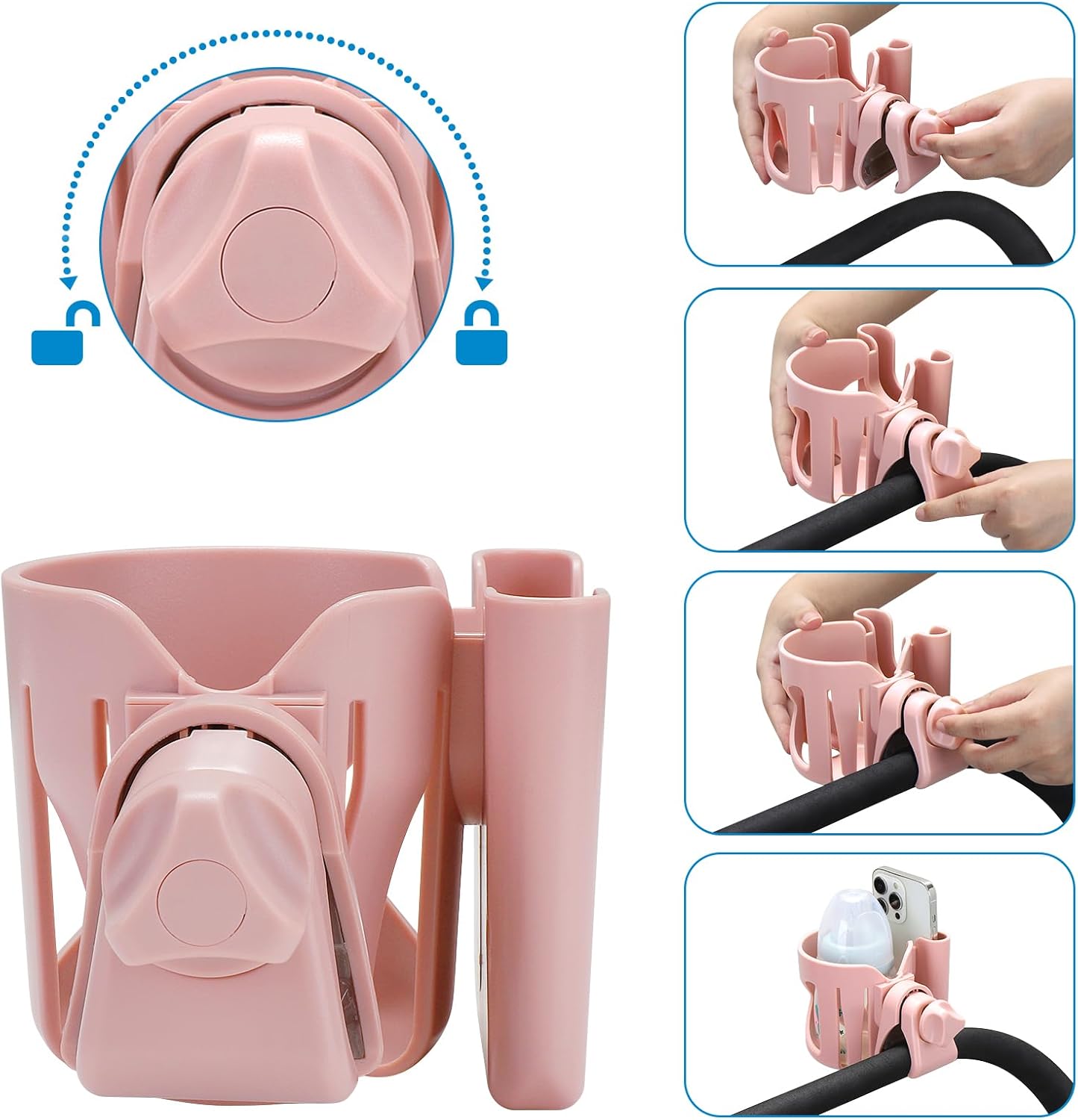 Accmor Stroller Cup Holder, Universal Cup Holder for Stroller Walker Bike, 360° Rotatable Large Caliber Designed Bottle Holder for Stroller, Bike, Wheelchair, Scooter
