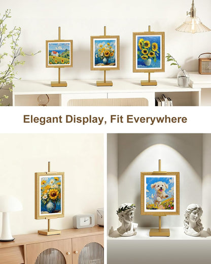 Adjustable Tabletop Easel Stand, Picture Easels for Display Up to 17" H, Gold Metal Picture Frame Holder Stand Table for Art, Photo (1 Pack)