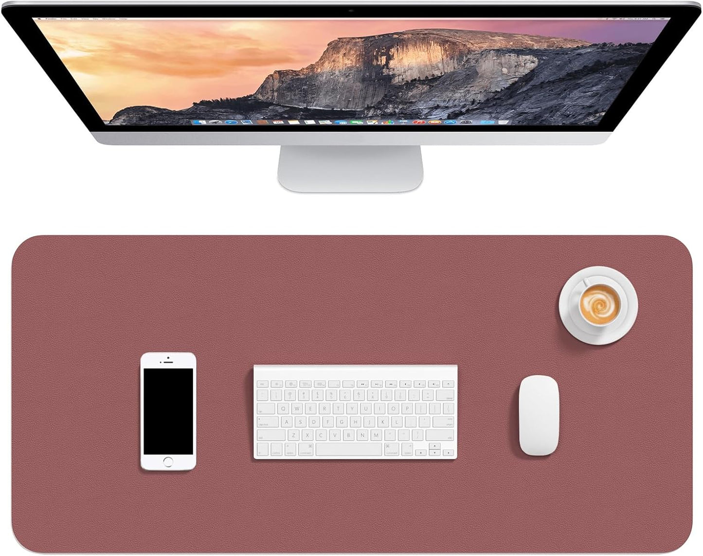 Hsurbtra Desk Pad, 23.6" x 13.8" PU Leather Desk Mat, M Extended Mouse Pad, Waterproof Desktop Blotter Protector, Non-Slip Ultra Thin Small Laptop Keyboard Writing Mat for Office Home, Pink