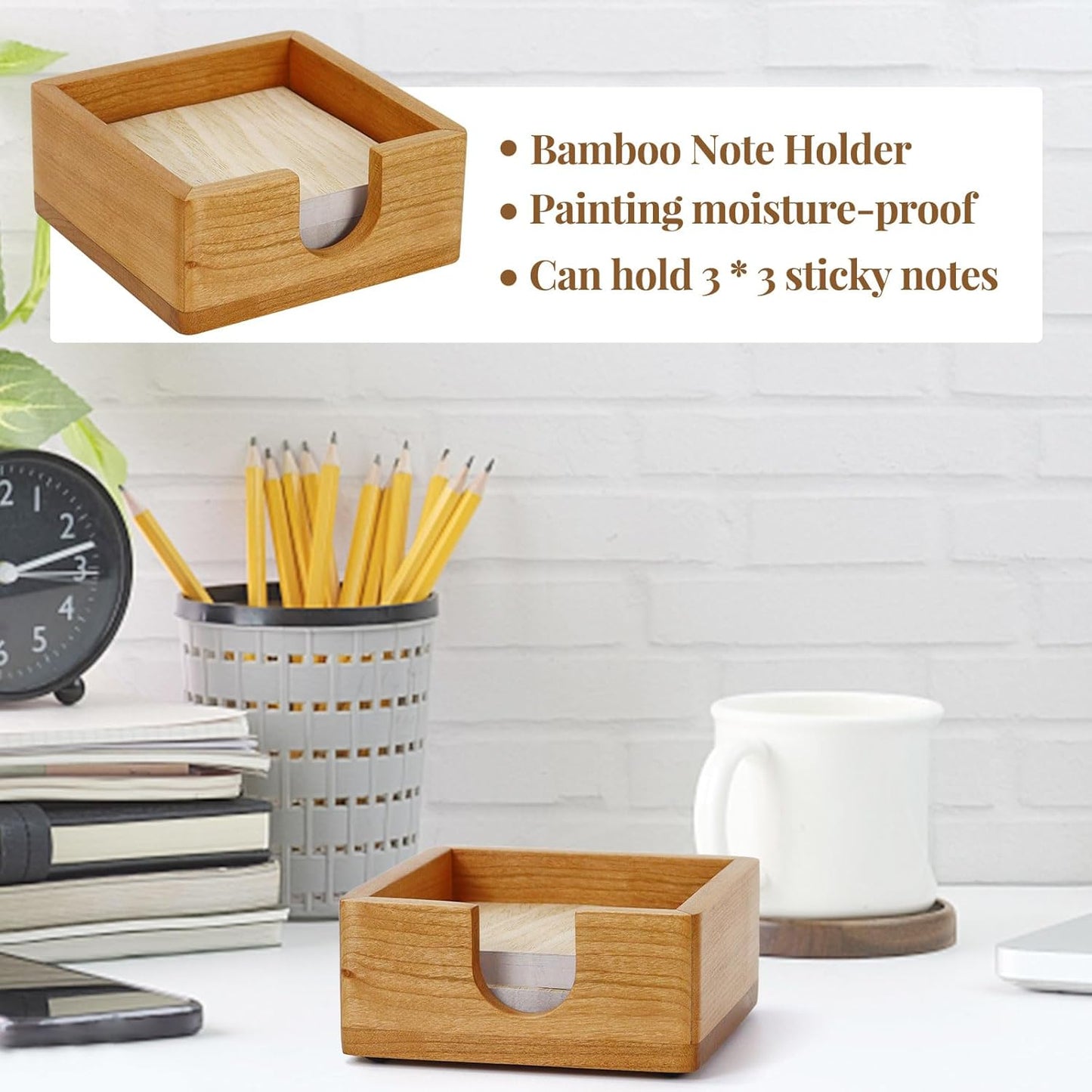 MultiBey Walnut Wood Sticky Notes Holder for Desk, 4x6 Inch Self -Sticky Note Memo Holder, Wooden Sticky Note Dispenser Office Desk Organizer for Dorm Room Office Home School (S)