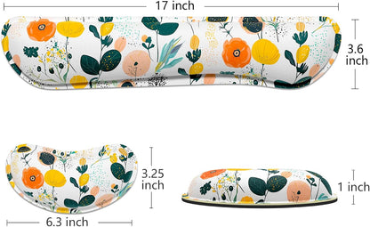 Dapesuom Enlarge Keyboard Wrist Rest, Memory Foam Wrist Cushion for Desk Mat Support, Cute Pain Relief Keyboard Mouse Pad Rests Set with Non-Slip Base for Gaming Laptop Office Computer, Elegant Flower