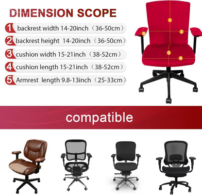 Tallew 4 Pcs Office Chair Covers Set Computer Universal Protective Stretchable Chair Seat Covers Desk Armrest Cover Pads Office Cushion Backrest for Rotating(Regular,Black)