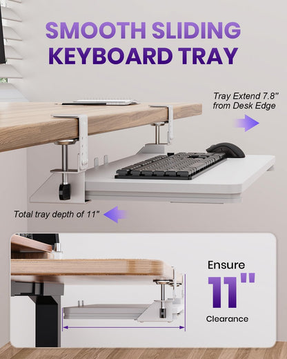 Ergonomic Mouse & Keyboard Tray Under Desk, Pull Out with Adjustable C-clamp, 20 (25.9 Including Clamps) x 11.8 Inch Slide Out Computer Keyboard Drawer Mouse Tray for Typing, Rustic Brown