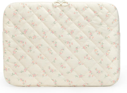 Puffy Laptop Sleeve 13 Inch Cute Quilted Laptop Protective Case Padded Floral Computer Sleeve for MacBook (A-Blue, 13 Inch)