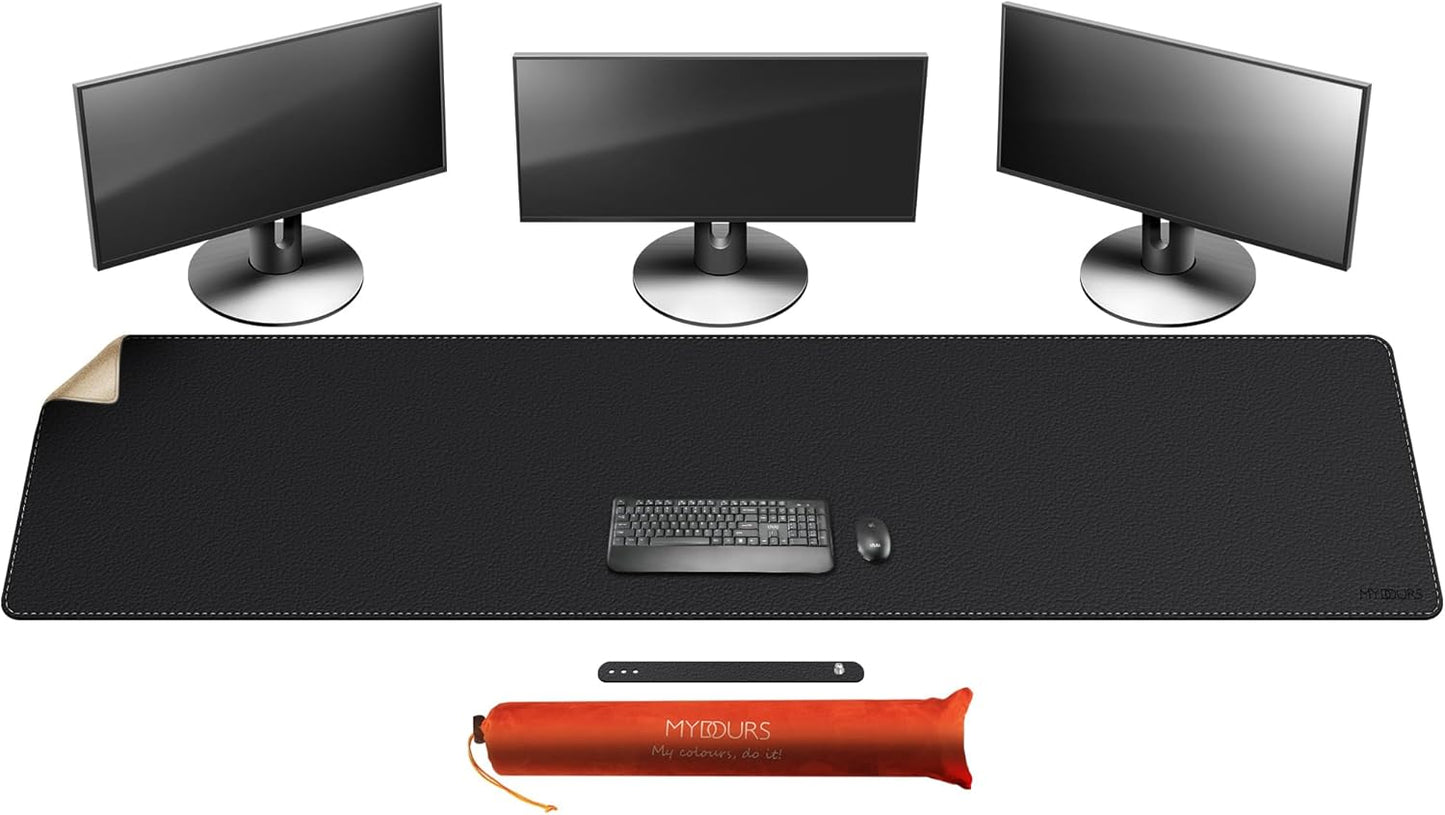 Mydours 40" x 20" Extra Large Desk Mat, PU Leather & Cork Desk Pad, Large XXL Desk Mouse Pad for Workstation, Office, Home, Computer Desk Mat with Keyboard & Mouse (Black)