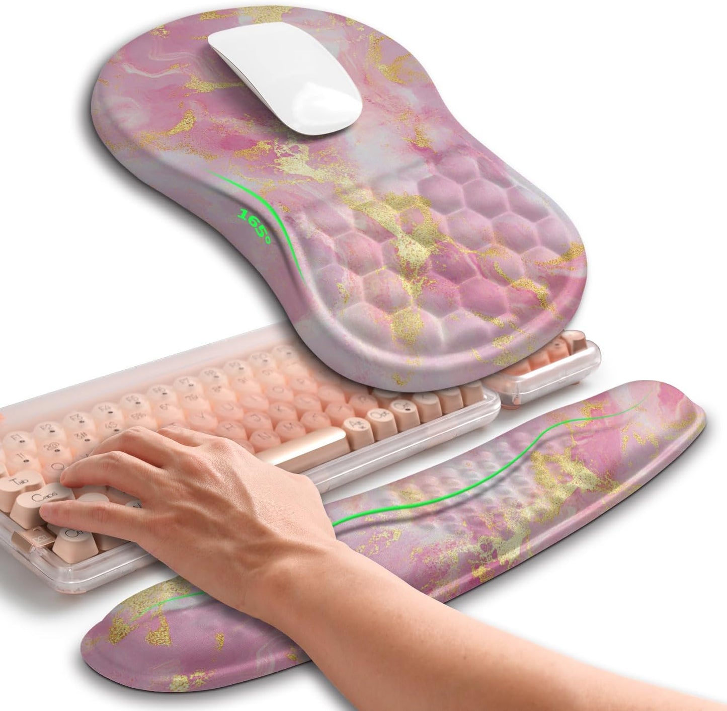 Hokafenle 2in1 Combination, Wave Keyboard Wrist Rest and Ergonomic Curvature Mouse Pad Wrist Support for Relieve Wrist Pain, Filled with Soft Cushion Memory Foam, Black