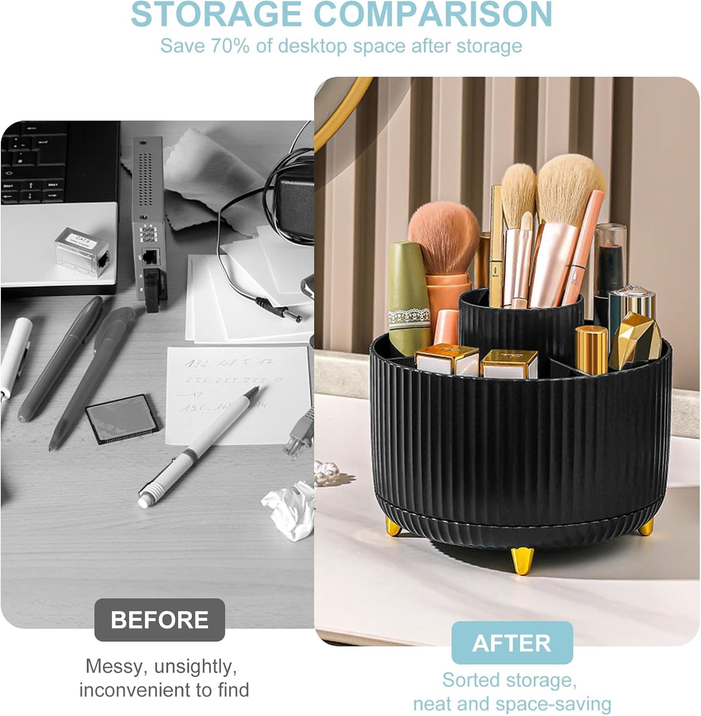Cayxenful Pencil Holder For Desk,5 Slots 360°Degree Rotating Desk Organizers And Accessories,Desktop Storage Stationery Supplies Organizer, Cute Pencil Cup Pot For Office, School, Home (C-Blue)