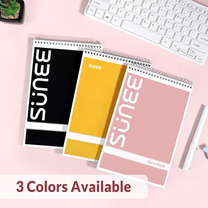 SUNEE 2 Pack Steno Pads 6x9, Gregg Rule, 60 Sheets, Spiral Notebook 6x9, White Paper, Take Notes with Top Spiral Notebook, for School, University, College, Work, Office, Yellow