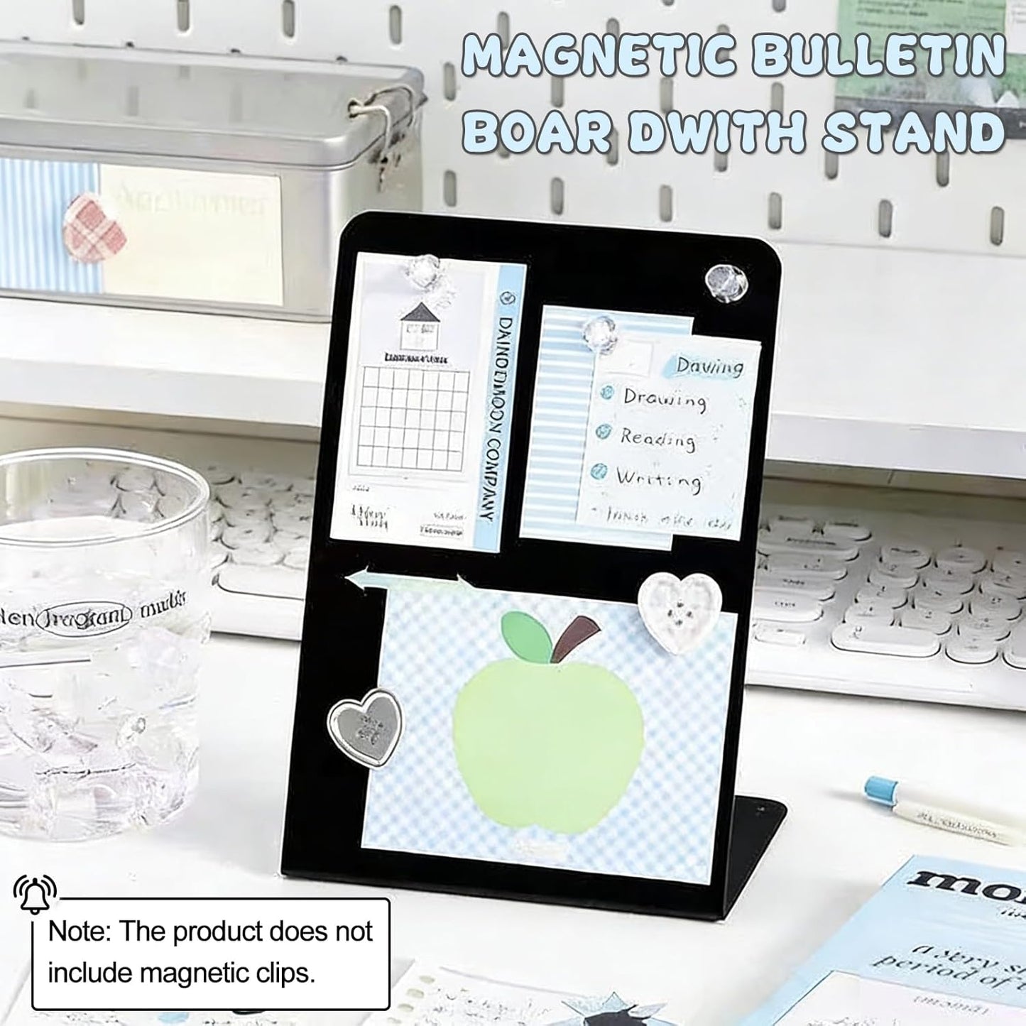 2 Pack Desk Magnetic Bulletin Board Metal Tabletop Memo Souvenir/Photos Display Board Magnet Display Stand for Home School Kitchen Office (2, White, ARC)
