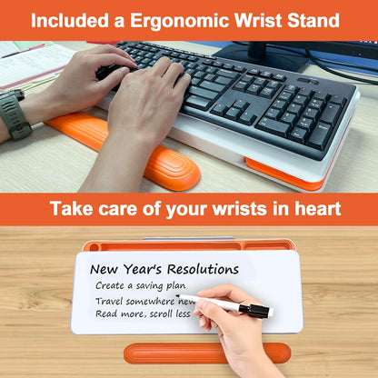 Desk Whiteboard Dry Erase Glass Desktop Whiteboard with Calculator, Desk Board with Keyboard Stand for Office or School