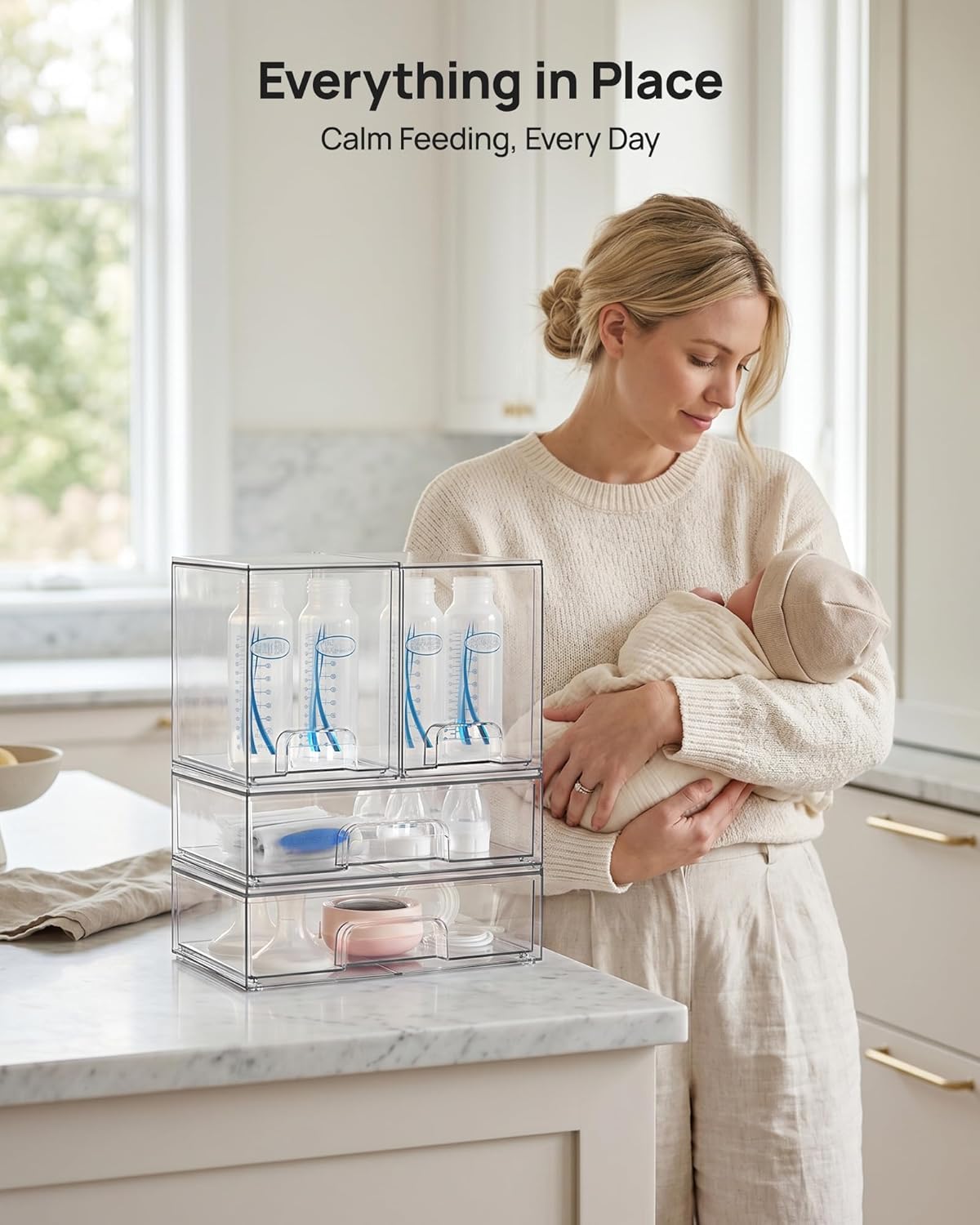 Vtopmart Stackable Storage Drawers Set of 3,Clear Plastic Organizer Bins for Makeup, Cosmetics, Beauty Supplies,Ideal for Vanity, Bathroom,Cabinet,Pantry Organization