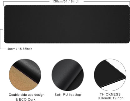 Chihein 2XL 35" x 16" Cork & PU Leather Desk Mat, Dual Sided Desk Pad Protector, Waterproof Writing Blotter for Gaming, Office, Home (Black)