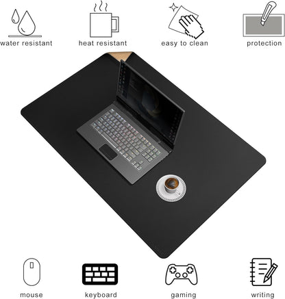 Chihein 2XL 35" x 16" Cork & PU Leather Desk Mat, Dual Sided Desk Pad Protector, Waterproof Writing Blotter for Gaming, Office, Home (Black)