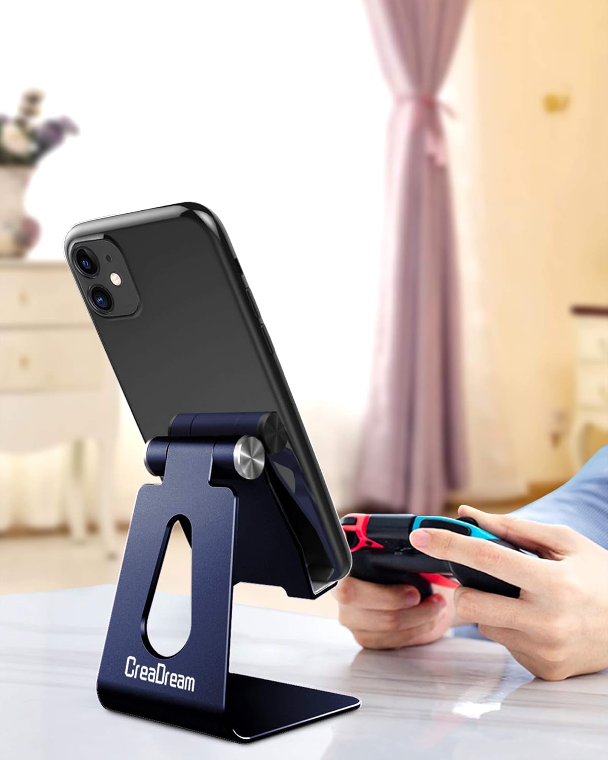 CreaDream Adjustable Cell Phone Stand, Phone Stand, Cradle, Dock, Holder, Aluminum Desktop Stand Compatible with Phone 16 15 14 13 12 11 Pro Max Plus SE, Accessories Desk, All Mobile Phones-Rose Gold