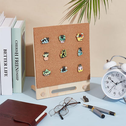 BENECREAT Pin Board Cork Board, 9.7x8.2inch Rectangle Bulletin Display Board Desktop Brooch Cork Display Stands for Brooch Pin Collection Display, Office Home and School Decor