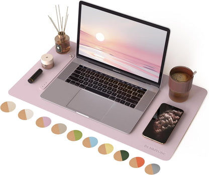 RENMTURE Desk Pad, Cork & PU Leather Desk Mat, Large Mouse pad, Non-Slip Desk Protector and Blotter, Waterproof Writing Pad, Desk Accessories and Organizers for Home Office (Light Yellow, 32"x16")