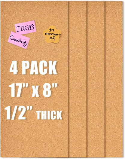 17x8 Corkboard Tiles Bulletin Board, 1/2" Thick Self-Adhesive Cork Boards for Walls, Cork Tiles Vision Board for Home, Office, School, Bulletin Board Decorations(12mm,1pc)