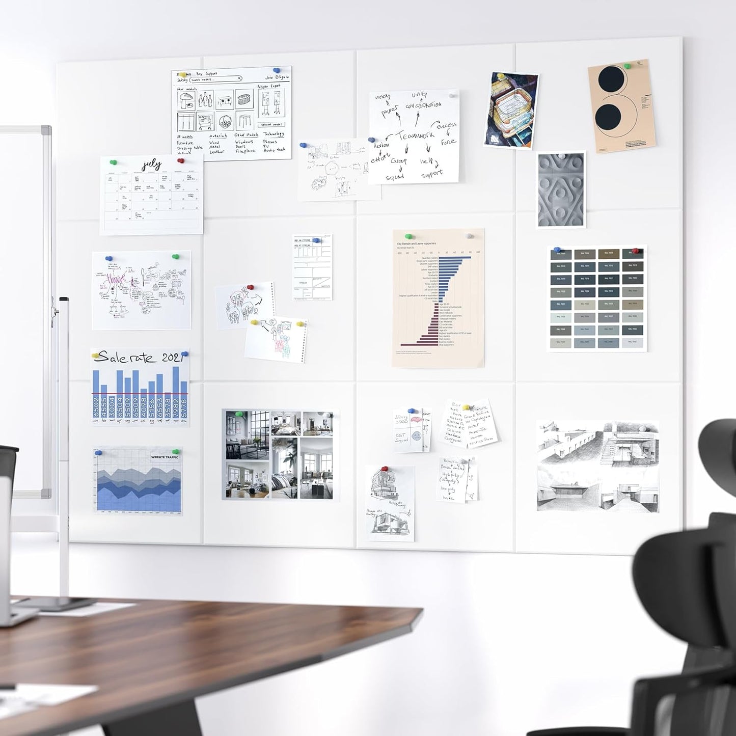Neatsure Large Cork Board for Wall, Black Felt Bulletin Board with Pushpins, 36" x 24" 6 Panels Wall Tiles, Tack Push Pin Boards for Office